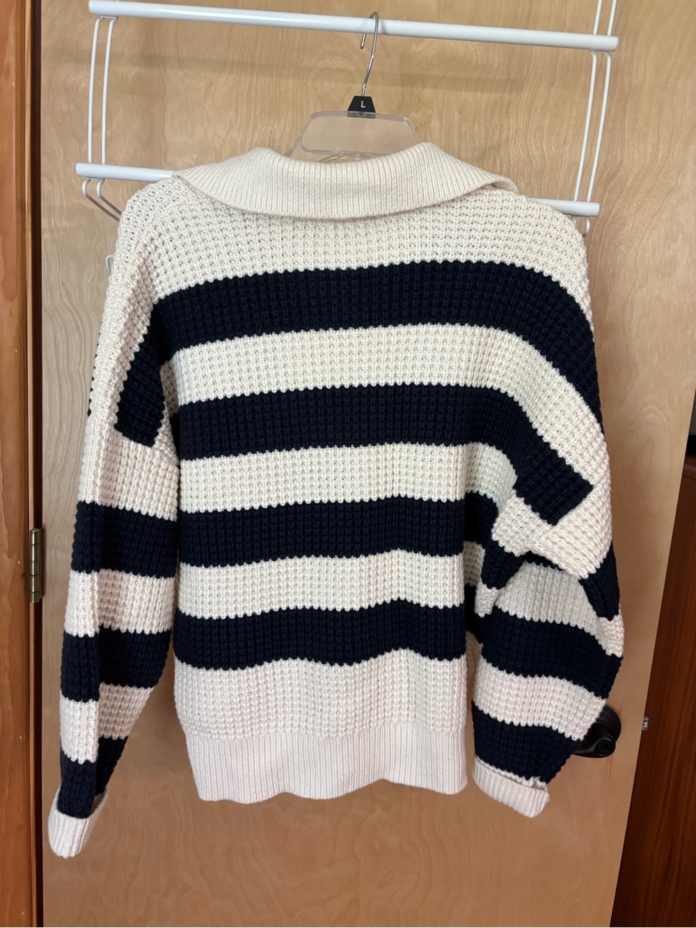 Madewell Striped Knit Polo Sweater in Cream and Navy - Picture 3 of 3
